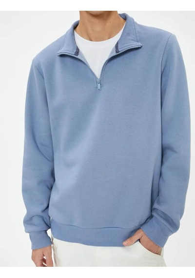 Koton Yarım Fermuarlı Yaka Sweatshirt Uzun Kollu Pamuk Karışımlı Mavi 5wam70002mk Mavi