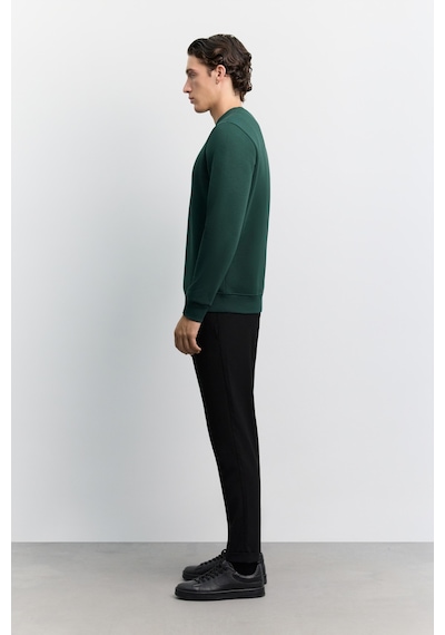Avva Erkek Koyu Yeşil Bisiklet Yaka 3 İplik Şardonlu -5 Dereceye Dayanıklı Regular Fit Sweatshirt A62y1291
