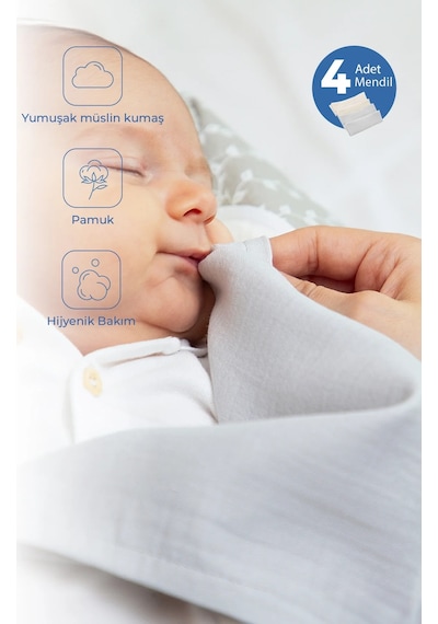 Babyjem Bürümcük Bebek Ağız Ter Mendili 4 Adet Gri
