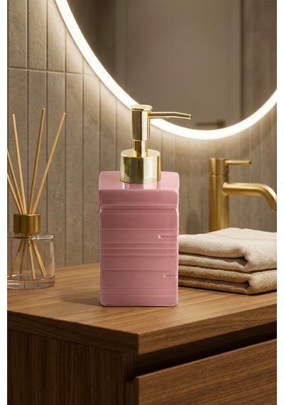 Buççin Online Mağaza 3206 Porselen Sıvı Sabunluk - Tezgah Üstü Banyo Mutfak Lavabo Sabunluğu - 275 Cc Seramik Pembe Çok Renkli