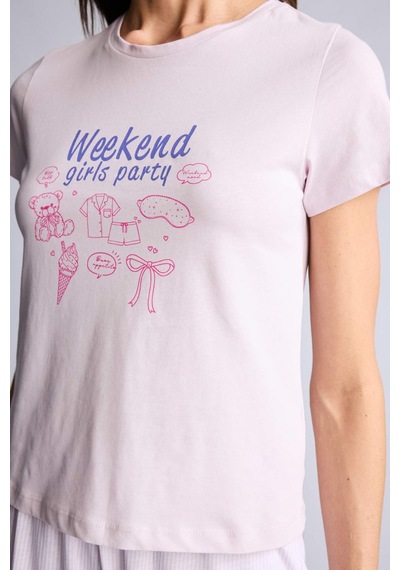 Defacto Pijama Takımı Baskılı Üst Alt H2022ax26smpn425 Pembe-pn425