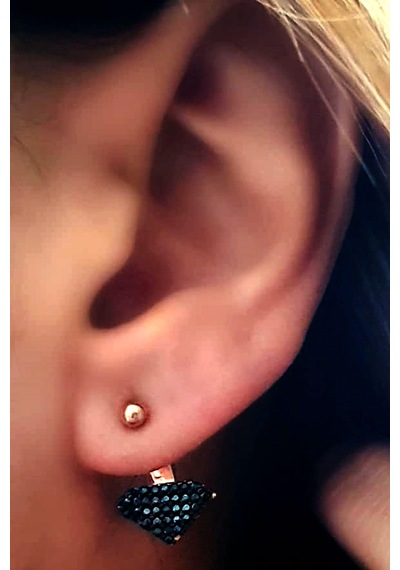 Siyah Oniks Taşlı Gümüş Cift Minimal Earcuff Küpe