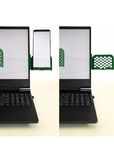 3d Baskı Monitor Telefon Tutucu - Petek Desenli Laptop Kenar Telefon Tutucu-yeşil