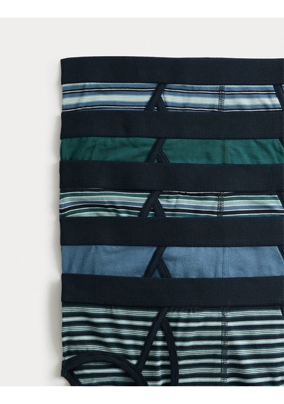 Marks & Spencer 5'li Çizgili Brief T14006813s Mavi