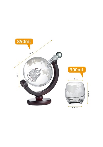 850 Ml Viski Dekanter Seti 2 Oyma Bardak, Paslanmaz Çelik Huni Ve 9 Viski Taşı