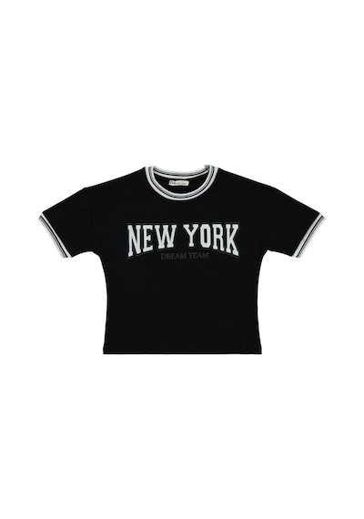 Civil Girls New York Baskılı 6-9 Yaş Tişört - Siyah