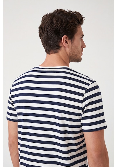 Buratti Çizgili Pamuklu Relaxed Fit Bisiklet Yaka T Shirt Erkek T Shirt 5904078 İndigo