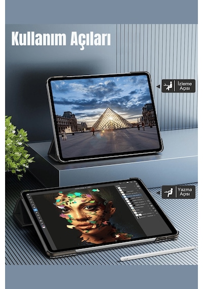 Fuchsia Apple iPad Pro 13 2022 M4 Çip İle Uyumlu Kalemlikli Standlı Katlanabilir Smart Cover Tablet Kılıfı Kapaklı Kılıf