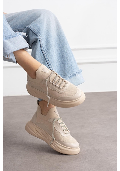 Shoetek Polivya Kadın Sneakers Taşlı Bağcıklı Triko Dokumalı Spor Ayakkabı Bej Deri Bej Cilt Bej Shoetek Polivya Kadın Sneakers Taşlı Bağcıklı Triko Dokumalı Spor Ayakkabı Bej Deri Bej Cilt Bej