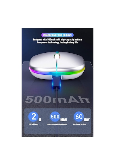 Led Işıklı Şarjlı Mouse 2.4ghz Usb Wireless Ve Bluetooth Lu Sessiz İos Uyumlu  Android Telefon Tablet Pc Tv Diğer