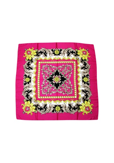Tikitonki Kare Kesim Etnik Çiçek Desenli Fuşya Saten Eşarp - 90x90 Fuşya Fuşya