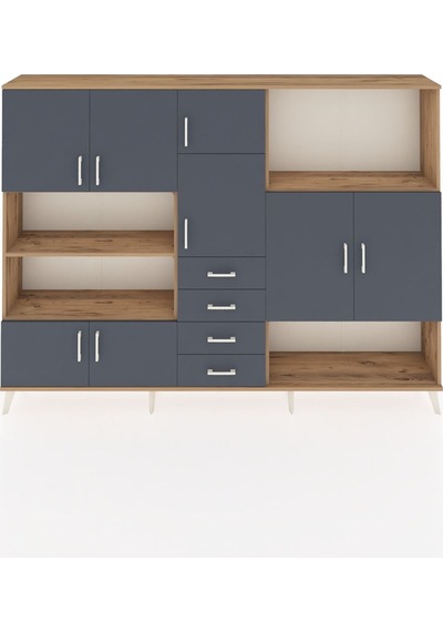 Arges Dolap 10 Raflı 4 Çekmeceli 8 Kapaklı 220x30x163 Çam-antrasi Çam-antrasit