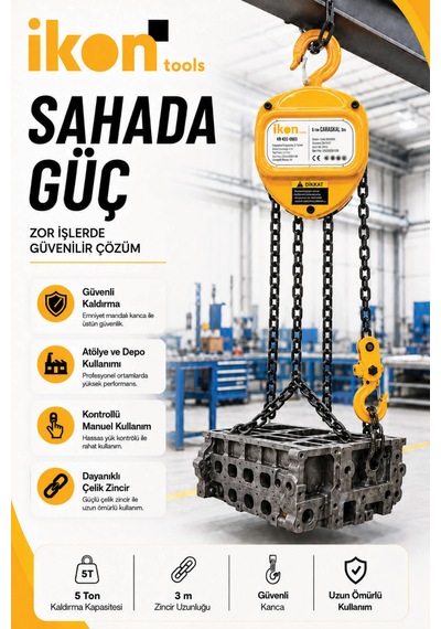 5 Ton 3 M Zincirli Caraskal Emniyet Mandallı Kanca Çelik Zincirli Kaldırma Aparatı
