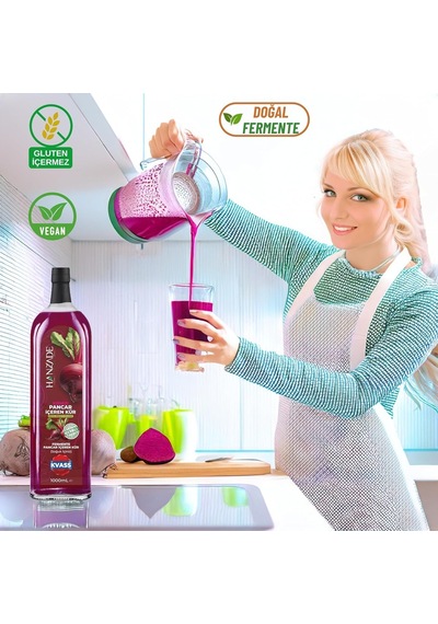 Hanzade Bitkisel Pancar Kvass Fermente Kırmızı Pancar İçeren Kür 1 Litre X 2 Adet Cam Şişe