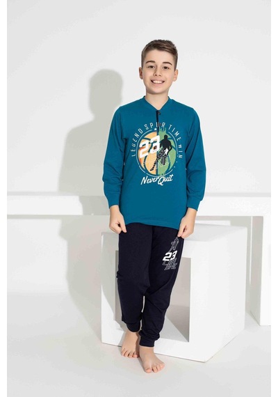 Tarık Erkek Çocuk Basketbol Desenli Uzun Kollu Pijama Takımı-956 Mavi