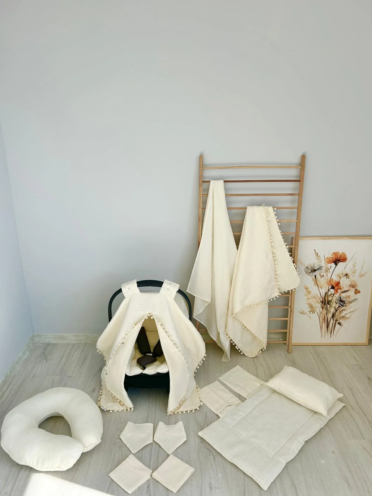 % 100 Pamuk 11 Parça Çift Taraflı Muslin Set Beyaz