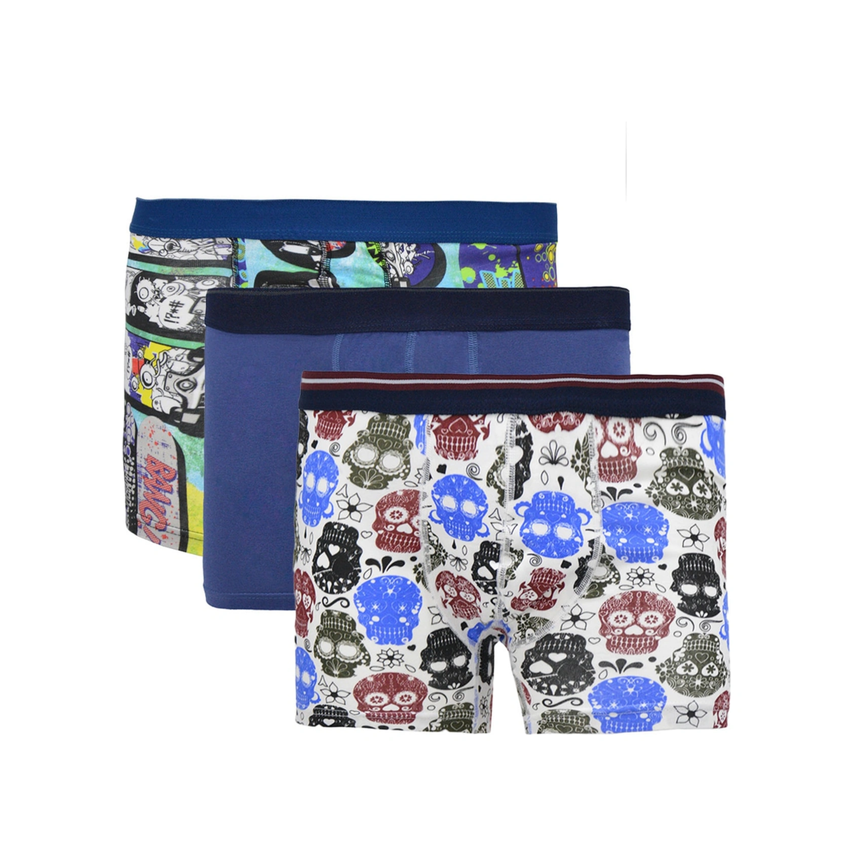 Veaven Erkek Mavi Desenli Pamuklu Likralı Basic Boxer 3'lü Set Vavn201-0000002-1 Çok Renkli