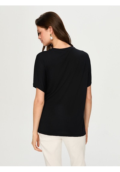 Faik Sönmez Beli Bağcık Detaylı Yuvarlak Yaka Modallı Tunik T-shırt S26tsh077 Us26tsh07710 Siyah