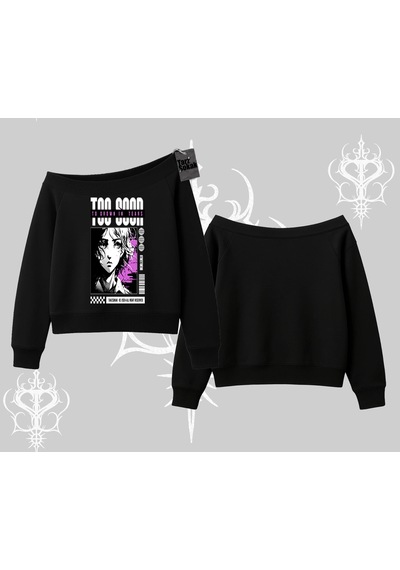 Startmore Kayık Yaka Sweatshirt Too Good Anime Girl Grafik Baskılı Siyah