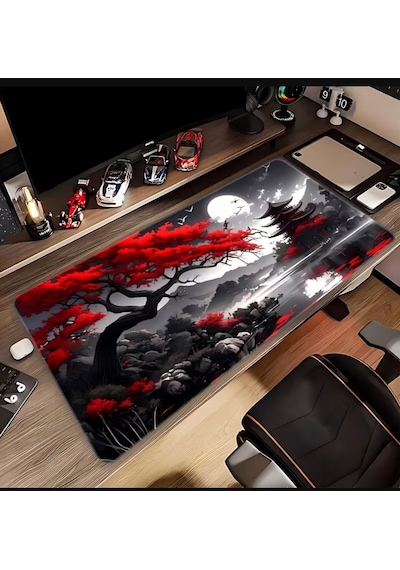 Sge Teknoloji 70x30 Cm Kırmızı Ağaç Ve Yakamoz Kaydırmaz Taban Speed Yüzey Oyuncu Mouse Pad Gaming