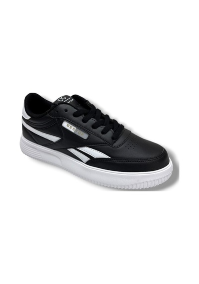 Best Of 2014-26 Cilt Deri Anatomik Bağcıklı Erkek Sneaker Siyah Beyaz Siyah