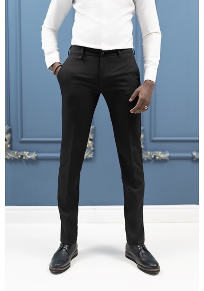 Ecer Slimfit Mevsimlik Fermuar Kapamalı Yan Cepli Kumaş Pantolon Siyah