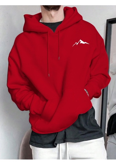 Uyguntarz Unisex Minimal Dag Baskılı Oversize Sweatshirt Kırmızı