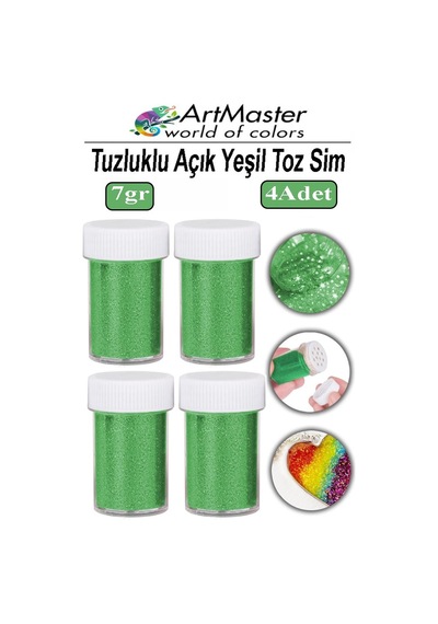 Toz Sim Açık Yeşil 4 Adet 7 Gr Tuzluklu Etkinlik Ders Okul Slime Dekorasyon Renkli Toz Sim Dekor Süsleme