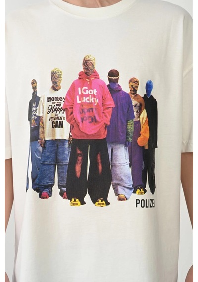 Barlashive Erkek Baskılı T-shirt Kısa Kol Bisiklet Yaka Rahat Kalıp Tişört - Beyaz Çok Renkli