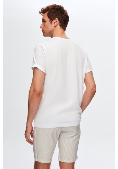 D's Damat Bisiklet Yaka Pamuklu Nefes Alabilen T-shirt Beyaz