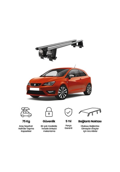 Royal Seat Ibiza Iv 2008-2017 Uyumlu Gri Kilitli Ara Atkı Port Bagaj Tavan Barı
