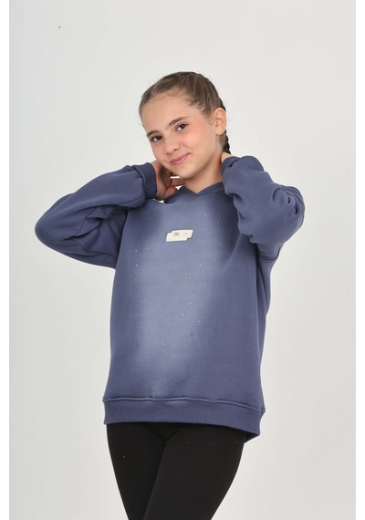 Toontoy Kız Çocuk Taş Dizaynlı Sweatshırt İndigo
