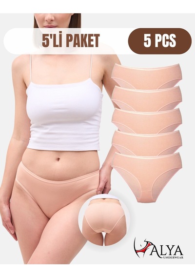 Alya Underwear  Kadın Pamuklu Hipster - Slip Külot 5 Farklı Renk 1 Pakette Ten