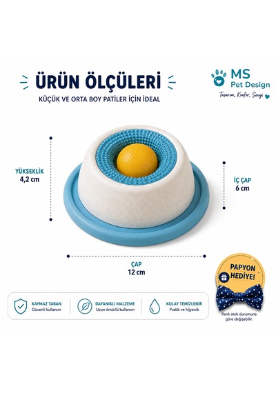 Kedi Köpek Yalama Ve Aktivite Kabı Yaş Mama Ve Sıvı Ödül İçin Yavaş Tüketim Mama Kabı / Papyon Hediyeli