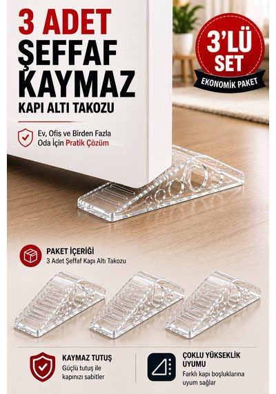 3 Adet Şeffaf Silikon Kapı Altı Stoperi Kaydırmaz Kapı Durdurucu 12 Cm Kapı Sabitleyici