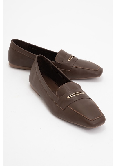 Luvishoes Luvi Shoes Irıdessa Kahverengi Cilt Hakiki Deri Tokalı Küt Burun Kadın Loafer Ayakkabı Kahverengi Deri