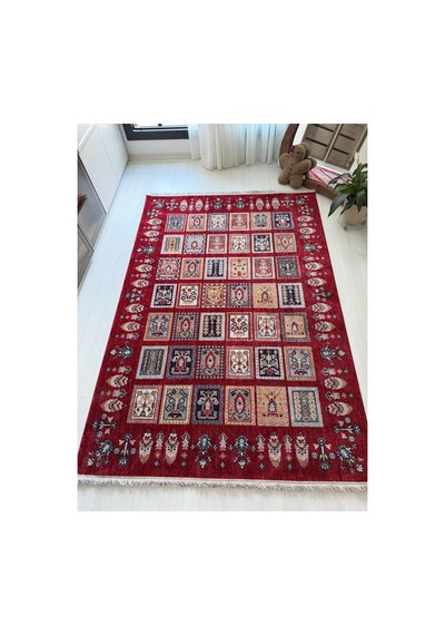 Alize Patchwork Esintili Etnik Desenli Kırmızı Halı - Modern Klasik Oda Ve Salon Halısı Kırmızı
