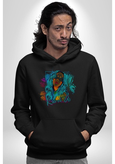 Karol G Şarkıcı Kadın Erkek Siyah Kapüşonlu Sweatshirt Hoodie Siyah