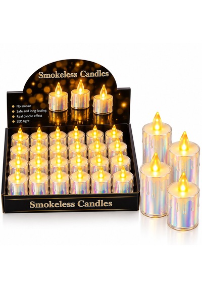 24 Adet Büyük Boy Pilli Damlalı Akan Mum Modeli - Neon Led Mum Çap : 3.8cm Yükseklik : 8cm İ10-018