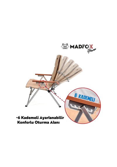 Madfox Haven 6 Kademeli Katlanır Kamp Sandalyesi Bej Çok Renkli