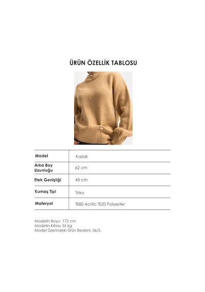 Kadın Vizon W6-111 Oversize Aksesuar Detaylı Tasarım Triko Kazak