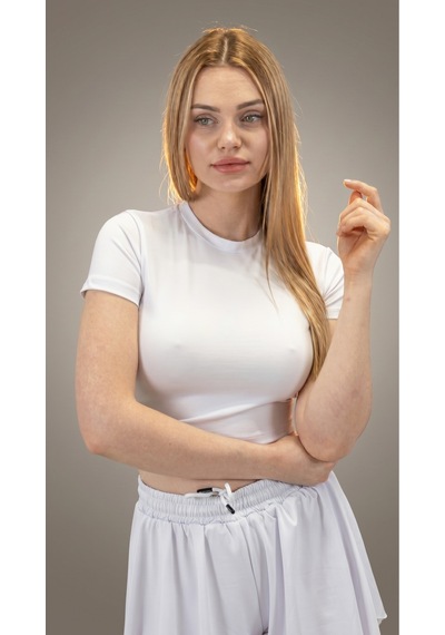 Heyy's Polyamid Crop T-shirt Beyaz