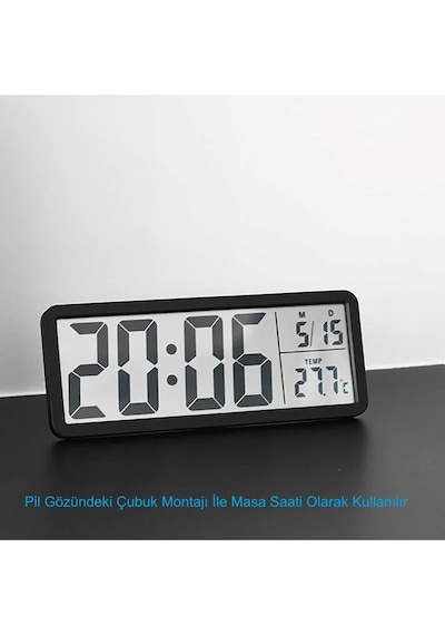 Modern Lcd Dijital Duvar Saati 20x8 Cm Usb Ve Pilli Zaman, Tarih, Sıcaklık Siyah