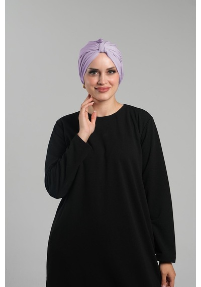 Hürrem Bone Lila Pratik Hazır Geçmeli Tesettür Bone Sandy Pileli Salaş 2121 28 Lila