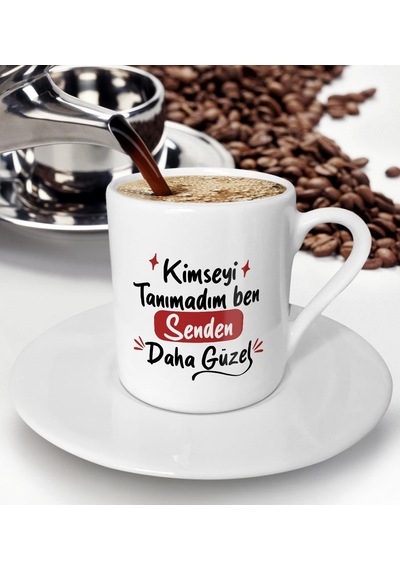 Bk Gift Kimseyi Tanımadım Ben Tasarımlı Türk Kahvesi Fincanı-1, Arkadaşa Hediye , Doğum Günü Hediyesi Sarı