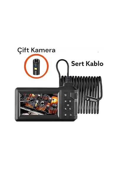 Vtn-009 Ekranlı Çift Kameralı 20 Metre Sert Kablo Yılan Endoskop Kamera 8 Mm 4.3 Inc Evimdeyokyok