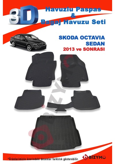 Skoda Octavia Sedan 2013 Ve Sonrası Paspas Ve Bagaj Havuzu Seti Siyah