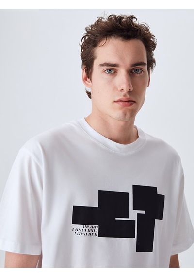 Ltb Grafik Loose Fit Beyaz T-Shırt 01222840496089_100 Beyaz