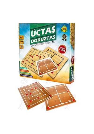 Üç Taş Ve Dokuz Taş Oyunu Ahşap Tabla 1 Paket Üçtaş Ve Dokuztaş Zeka Ve Strateji Kutu Oyunu