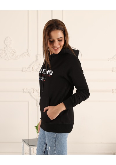 Siyah Renk Baskı Detaylı Unisex Sweatshirt Siyah